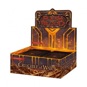 Equip Your Hero, Prepare to Fight! Throw open the armories and turn up the forge, and rally your allies from near and far. Bring all your skill, luck, and your damn best gear to bear; as you’re plunged headfirst into the Crucible of War. Crucible of War is a supplementary booster set that introduces powerful weapons and equipment, and opens up new strategies and deck building options for all your favourite classes. Flesh and Blood - 100% Great Games! Product Configuration: • 198 cards in set • 10 cards per pack • 24 packs per display • 4 displays per case Rarity Distribution: • Premium Foil - 1 per pack • Rare or higher - 1 per pack • Rare - 1 per pack • Common - 7 per pack Set Configuration: 1 Fabled 2 Legendary 36 Majestic 56 Rare 103 Common